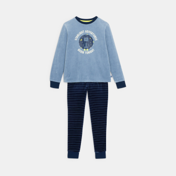 بيجاما قطعتان مخملية، اللون أزرق، للأولاد